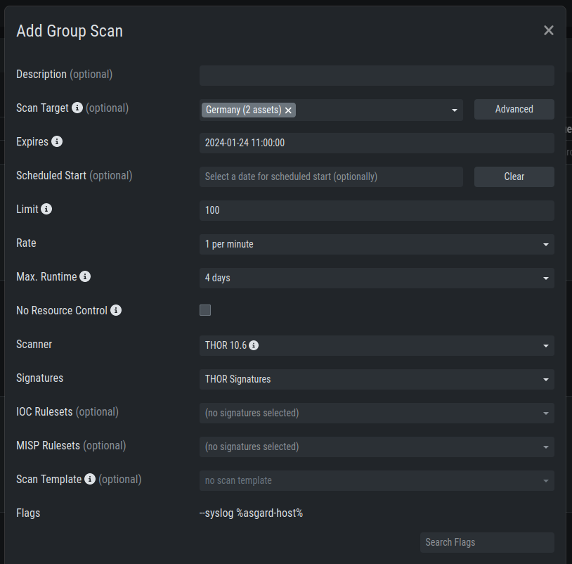 Scan Control – Create Group Scan