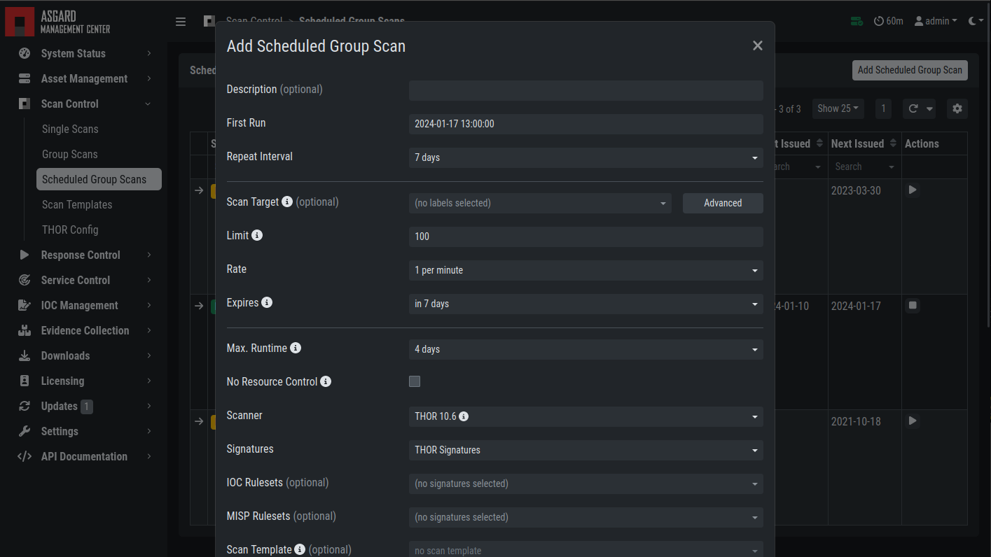 Scan Control – New Scheduled Group Scan